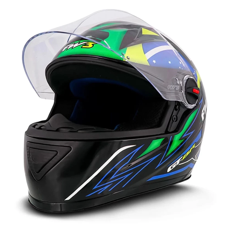 Capacete Fechado FW3 GTN BRASIL Viseira Cristal Preto Brilhante