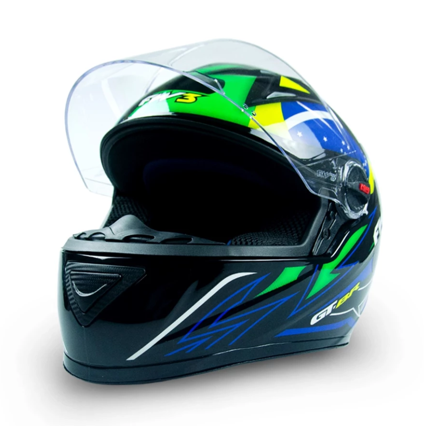 Capacete Fechado FW3 GTN BRASIL Viseira Cristal Preto Brilhante