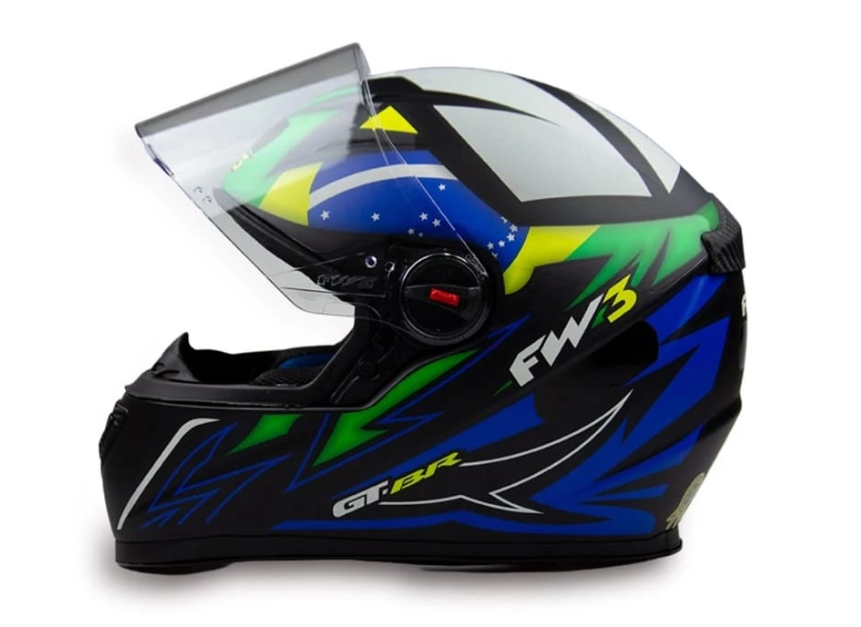 Capacete Fechado FW3 GTN BRASIL Viseira Cristal Preto Brilhante