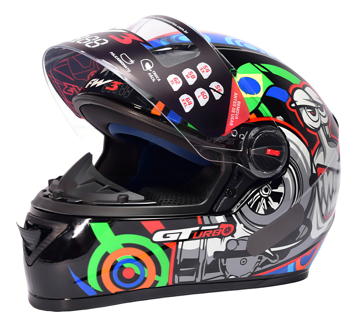 Capacete Integral FW3 GT Turbo Preto Brilhante