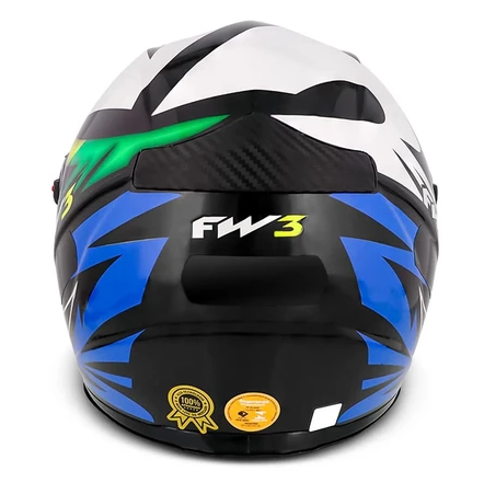 Capacete Fechado FW3 GTN BRASIL Viseira Cristal Preto Brilhante