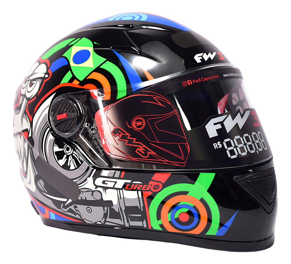 Capacete Integral FW3 GT Turbo Preto Brilhante