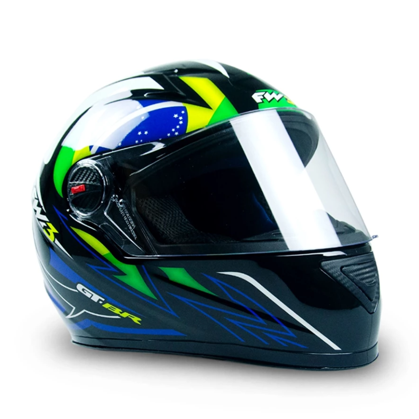 Capacete Fechado FW3 GTN BRASIL Viseira Cristal Preto Brilhante